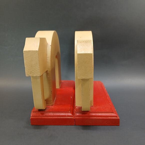 2 Hand Made Wooden Book Ends, Pair of Vtg Elephant Shaped Wood Shelf Sitters - Picture 5 of 7